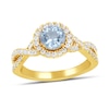 Thumbnail Image 1 of 6.0mm Aquamarine and 1/2 CT. T.W. Lab-Grown Diamond Frame Crossover Shank Ring in 14K Gold