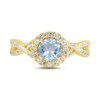 Thumbnail Image 3 of 6.0mm Aquamarine and 1/2 CT. T.W. Lab-Grown Diamond Frame Crossover Shank Ring in 14K Gold