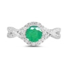 Thumbnail Image 3 of 6.0mm Emerald and 1/2 CT. T.W. Lab-Grown Diamond Frame Crossover Shank Ring in 14K White Gold