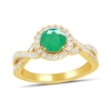 Thumbnail Image 1 of 6.0mm Emerald and 1/2 CT. T.W. Lab-Grown Diamond Frame Crossover Shank Ring in 14K Gold
