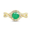 Thumbnail Image 3 of 6.0mm Emerald and 1/2 CT. T.W. Lab-Grown Diamond Frame Crossover Shank Ring in 14K Gold