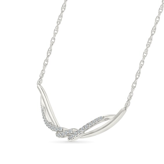 1/5 CT. T.w. Diamond Swirl Curved Bar Necklace in Sterling Silver