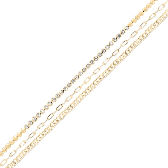 1/2 CT. T.w. Lab-Grown Diamond Triple Strand Chain Bracelet in Sterling Silver with 14K Gold Plate - 7.5"