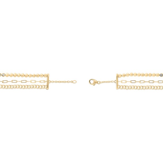 1/2 CT. T.w. Lab-Grown Diamond Triple Strand Chain Bracelet in Sterling Silver with 14K Gold Plate - 7.5"