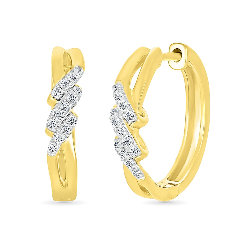 Main Image 1 of 1/5 CT. T.W. Diamond Swirl Hoop Earrings in Sterling Silver with 14K Gold Plate