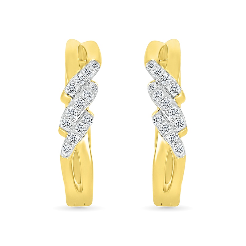 Main Image 2 of 1/5 CT. T.W. Diamond Swirl Hoop Earrings in Sterling Silver with 14K Gold Plate