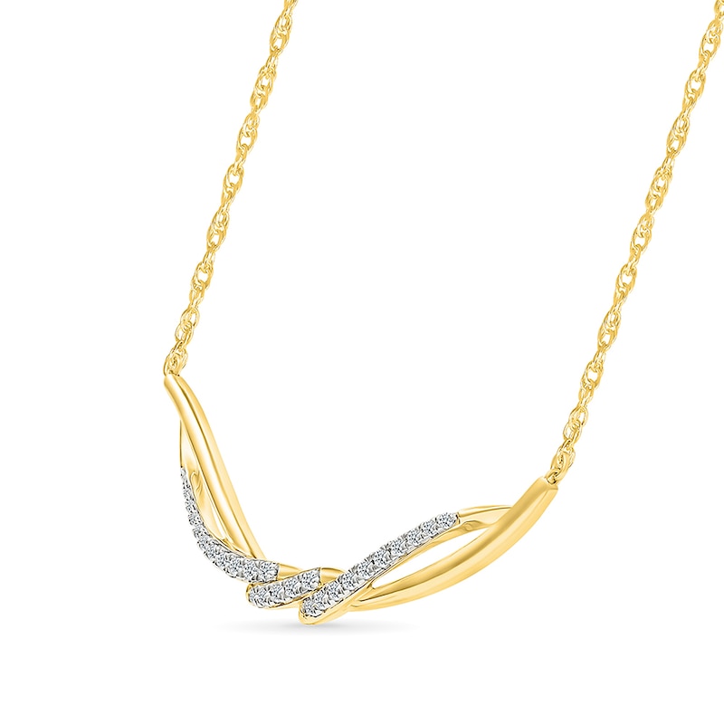 Main Image 2 of 1/5 CT. T.W. Diamond Swirl Curved Bar Necklace in Sterling Silver with 14K Gold Plate