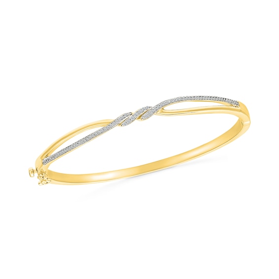 1/5 CT. T.w. Diamond Swirl Split Bangle in Sterling Silver with 14K Gold Plate