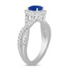 Thumbnail Image 2 of 6.0mm Blue Sapphire and 1/2 CT. T.W. Lab-Grown Diamond Frame Crossover Shank Ring in 14K White Gold