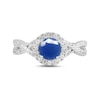 Thumbnail Image 3 of 6.0mm Blue Sapphire and 1/2 CT. T.W. Lab-Grown Diamond Frame Crossover Shank Ring in 14K White Gold