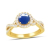 Thumbnail Image 1 of 6.0mm Blue Sapphire and 1/2 CT. T.W. Lab-Grown Diamond Frame Crossover Shank Ring in 14K Gold