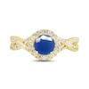Thumbnail Image 3 of 6.0mm Blue Sapphire and 1/2 CT. T.W. Lab-Grown Diamond Frame Crossover Shank Ring in 14K Gold