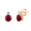 Thumbnail Image 1 of 6.0mm Certified Ruby and 1/6 CT. T.W. Lab-Grown Diamond Stacked Stud Earrings in 14K Rose Gold