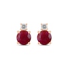 Thumbnail Image 2 of 6.0mm Certified Ruby and 1/6 CT. T.W. Lab-Grown Diamond Stacked Stud Earrings in 14K Rose Gold