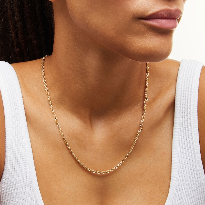 Main Image 2 of 3.0mm Diamond-Cut Glitter Rope Chain Necklace in Solid 10K Gold - 22”