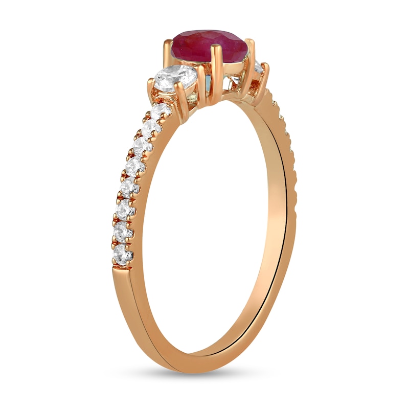 Main Image 2 of 5.0mm Certified Ruby and 3/8 CT. T.W. Lab-Grown Diamond Three Stone Ring in 14K Rose Gold