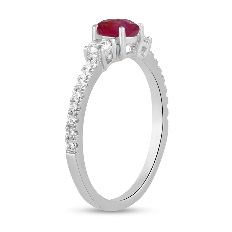 Main Image 2 of 5.0mm Certified Ruby and 3/8 CT. T.W. Lab-Grown Diamond Three Stone Ring in 14K White Gold