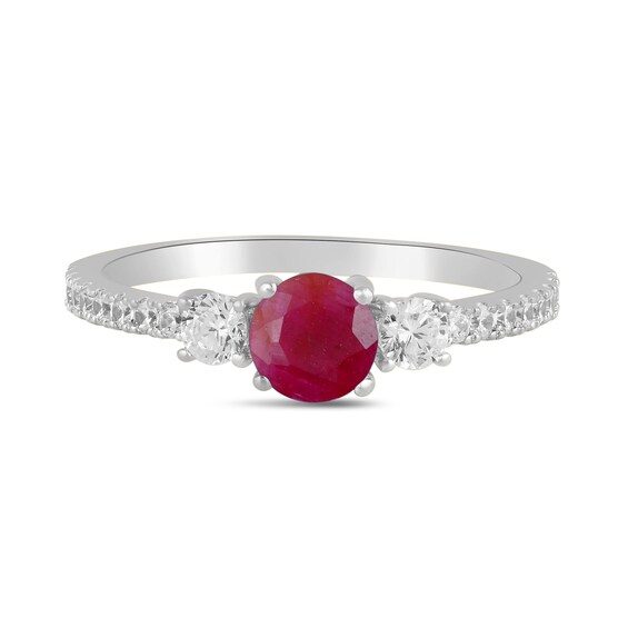 5.0mm Certified Ruby and 3/8 CT. T.w. Lab-Grown Diamond Three Stone Ring in 14K White Gold