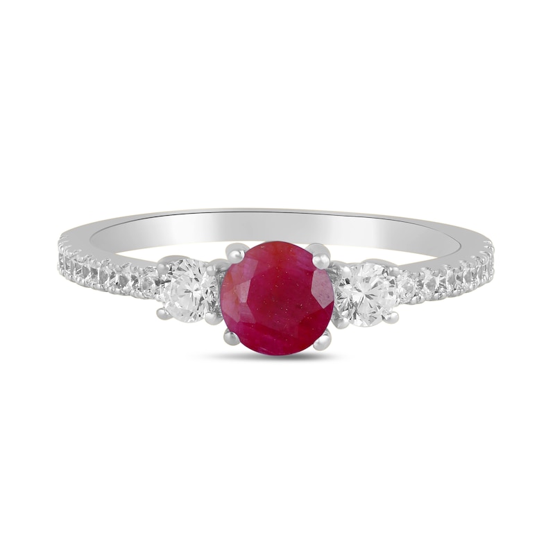 Main Image 3 of 5.0mm Certified Ruby and 3/8 CT. T.W. Lab-Grown Diamond Three Stone Ring in 14K White Gold