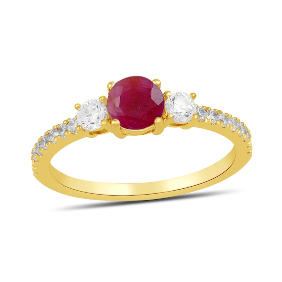 5.0mm Certified Ruby and 3/8 CT. T.w. Lab-Grown Diamond Three Stone Ring in 14K Gold