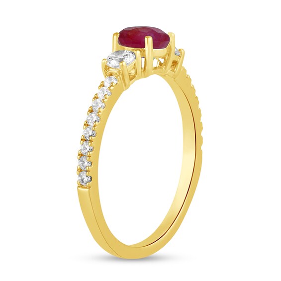5.0mm Certified Ruby and 3/8 CT. T.w. Lab-Grown Diamond Three Stone Ring in 14K Gold