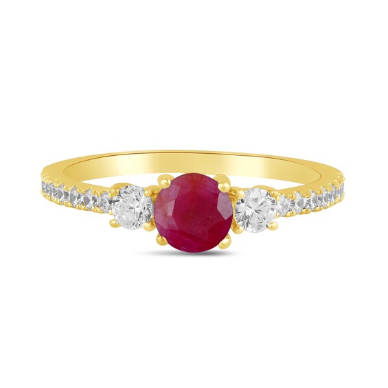 5.0mm Certified Ruby and 3/8 CT. T.w. Lab-Grown Diamond Three Stone Ring in 14K Gold