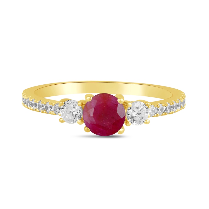 Main Image 3 of 5.0mm Certified Ruby and 3/8 CT. T.W. Lab-Grown Diamond Three Stone Ring in 14K Gold