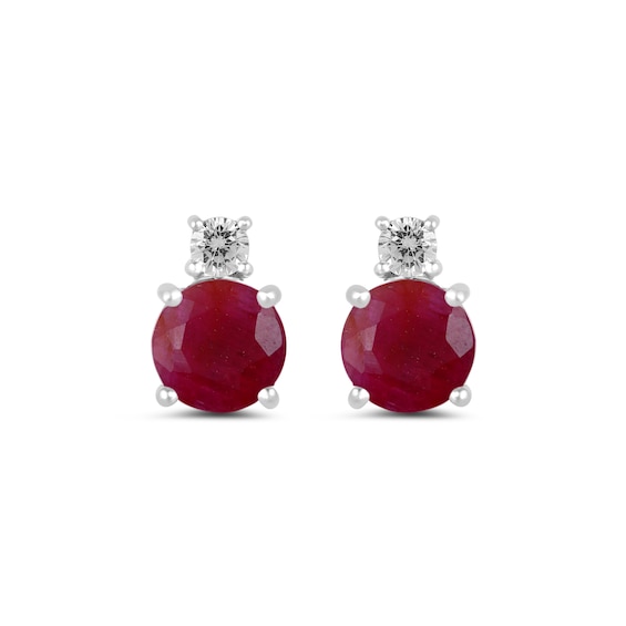 6.0mm Certified Ruby and 1/6 CT. T.w. Lab-Grown Diamond Stacked Stud Earrings in 14K White Gold