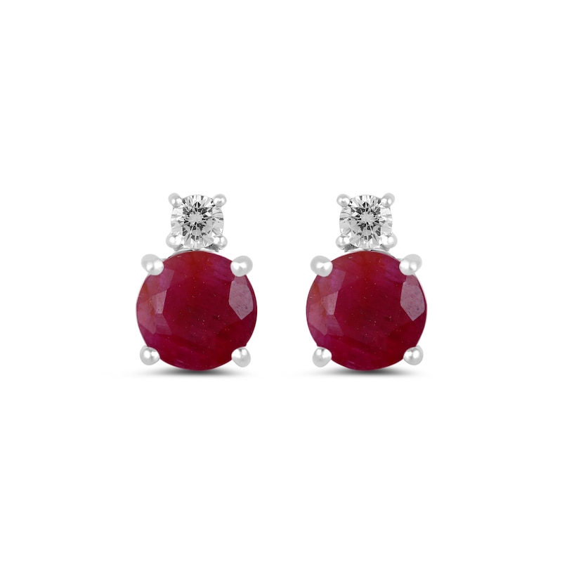 Main Image 2 of 6.0mm Certified Ruby and 1/6 CT. T.W. Lab-Grown Diamond Stacked Stud Earrings in 14K White Gold