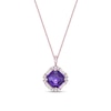 Thumbnail Image 1 of Asscher-Cut Amethyst and White Lab-Created Sapphire Tilted Cushion Frame Pendant in Sterling Silver with Rose Gold Plate