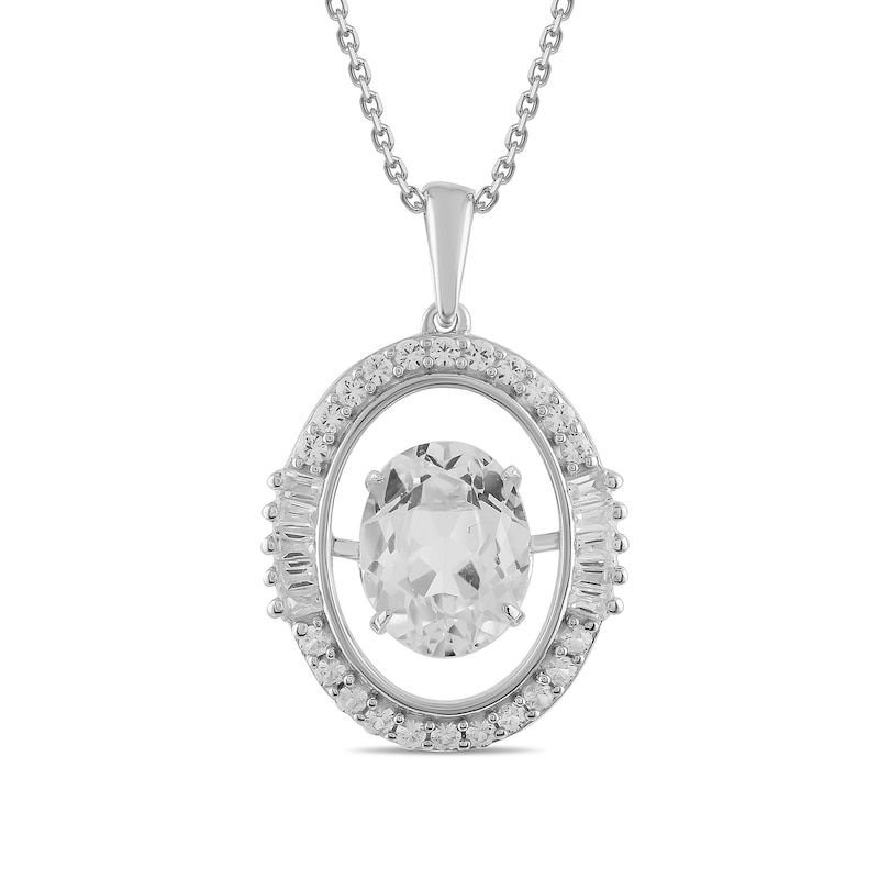 Main Image 1 of Oval, Baguette and Round White Lab-Created Sapphire Pendant in Sterling silver
