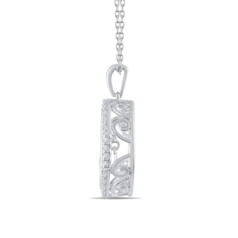 Main Image 2 of Oval, Baguette and Round White Lab-Created Sapphire Pendant in Sterling silver