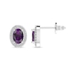 Thumbnail Image 1 of Oval Amethyst and 1/10 CT. T.W. Diamond Frame Stud Earrings in 10K White Gold