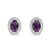 Thumbnail Image 2 of Oval Amethyst and 1/10 CT. T.W. Diamond Frame Stud Earrings in 10K White Gold