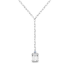 Thumbnail Image 1 of Emerald-Cut White Lab-Created Sapphire and Freshwater Cultured Pearl Lariat Necklace in Sterling Silver - 19"