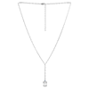 Thumbnail Image 2 of Emerald-Cut White Lab-Created Sapphire and Freshwater Cultured Pearl Lariat Necklace in Sterling Silver - 19"