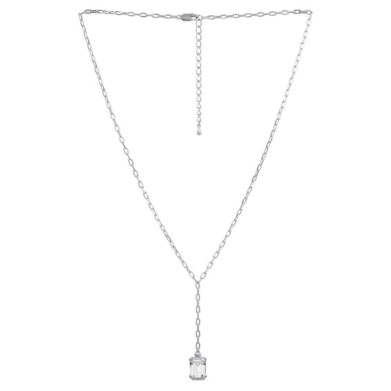 Emerald-Cut White Lab-Created Sapphire and Freshwater Cultured Pearl Lariat Necklace in Sterling Silver - 19"