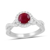 Thumbnail Image 1 of 6.0mm Certified Ruby and 1/2 CT. T.W. Lab-Grown Diamond Frame Crossover Shank Ring in 14K White Gold