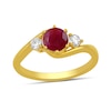 Thumbnail Image 1 of 6.0mm Certified Ruby and 1/5 CT. T.W. Lab-Grown Diamond Three Stone Bypass Ring in 14K Gold