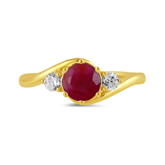 6.0mm Certified Ruby and 1/5 CT. T.w. Lab-Grown Diamond Three Stone Bypass Ring in 14K Gold