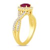 Thumbnail Image 2 of 6.0mm Certified Ruby and 1/2 CT. T.W. Lab-Grown Diamond Frame Crossover Shank Ring in 14K Gold