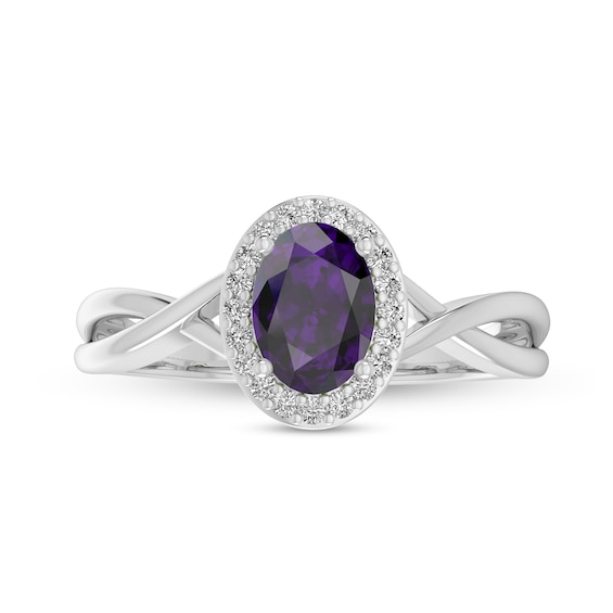 Oval Amethyst and 1/15 CT. T.w. Diamond Frame Crossover Shank Ring in 10K White Gold
