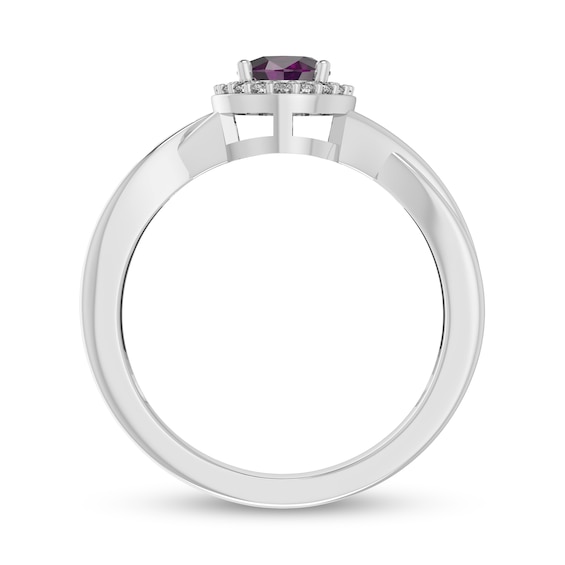 Oval Amethyst and 1/15 CT. T.w. Diamond Frame Crossover Shank Ring in 10K White Gold