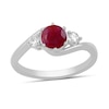Thumbnail Image 1 of 6.0mm Certified Ruby and 1/5 CT. T.W. Lab-Grown Diamond Three Stone Bypass Ring in 14K White Gold