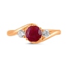 Thumbnail Image 3 of 6.0mm Certified Ruby and 1/5 CT. T.W. Lab-Grown Diamond Three Stone Bypass Ring in 14K Rose Gold