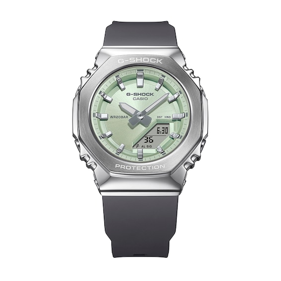 Ladies' Casio G-Shock Analog Digital Black Resin Strap Watch with Green Dial (Model: Gms2110-3A)