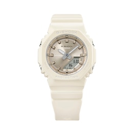 Ladies' Casio G-Shock Analog Digital Cream Resin Strap Watch with Gold-Tone Dial (Model: GMAP2100ST7A)