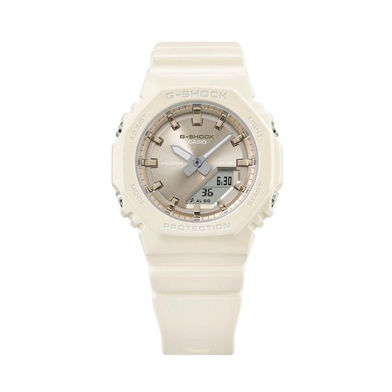 Ladies' Casio G-Shock Analog Digital Cream Resin Strap Watch with Gold-Tone Dial (Model: Gmap2100St7A)