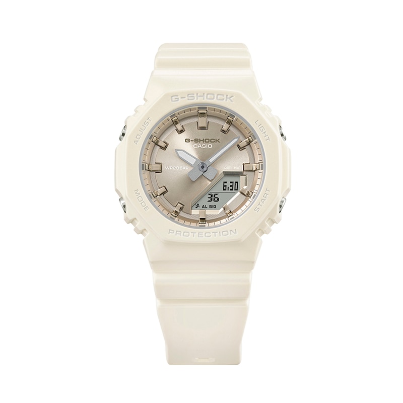 Main Image 1 of Ladies' Casio G-Shock Analog Digital Cream Resin Strap Watch with Gold-Tone Dial (Model: GMAP2100ST7A)