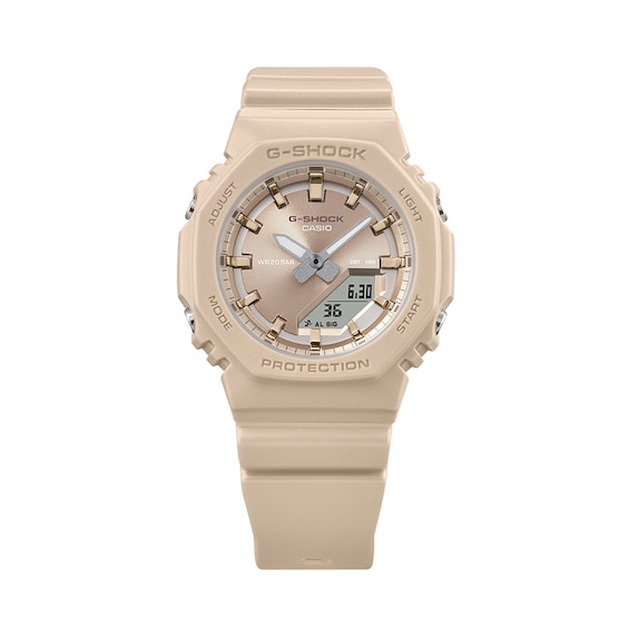 Ladies' Casio G-Shock Analog Digital Taupe Resin Strap Watch with Gold-Tone Dial (Model: Gmap2100St9A)